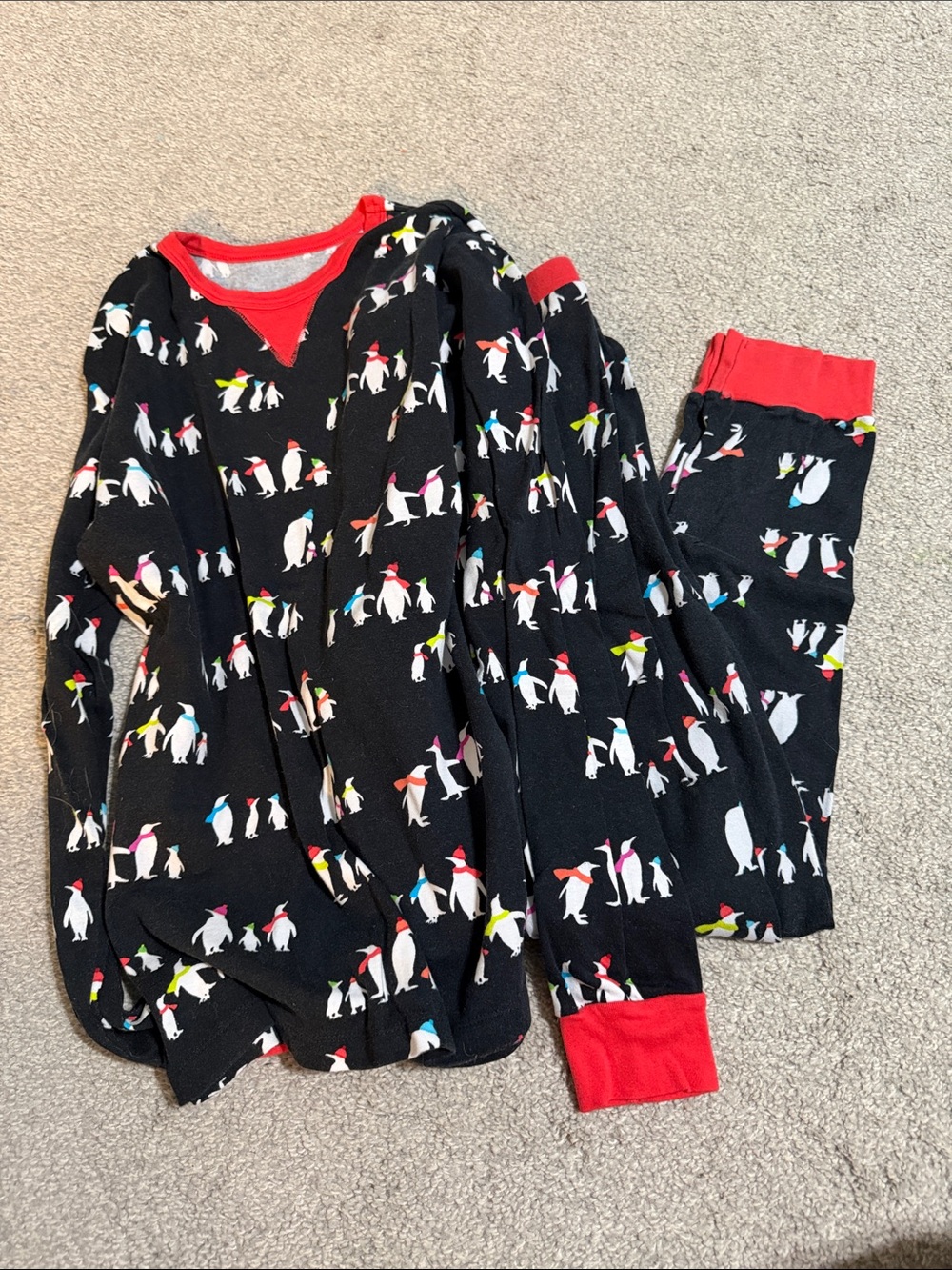 Tall - Black Penguin Print Pajama Set with Red Trim